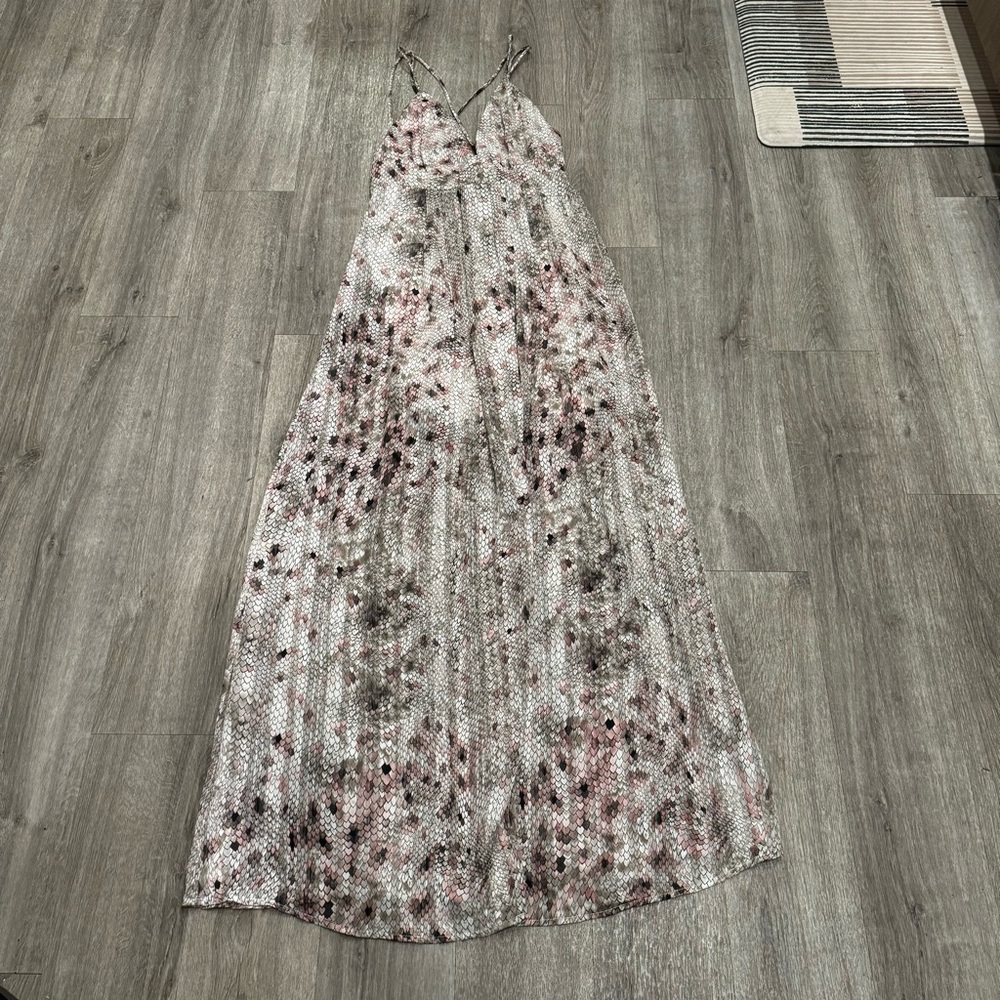 She + Sky pink, gray and white snake skin v neck maxi dress